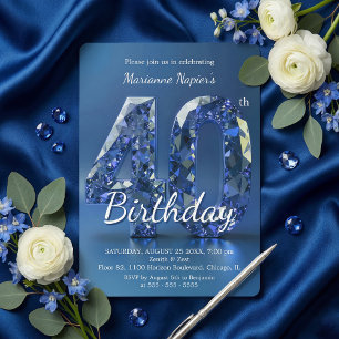 Glamorous Sapphire Blue Diamond 40th Birthday Invitation
