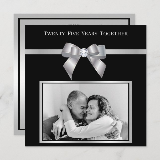 Glamorous Silver 25th Wedding Anniversary Photo  Invitation (Front/Back)