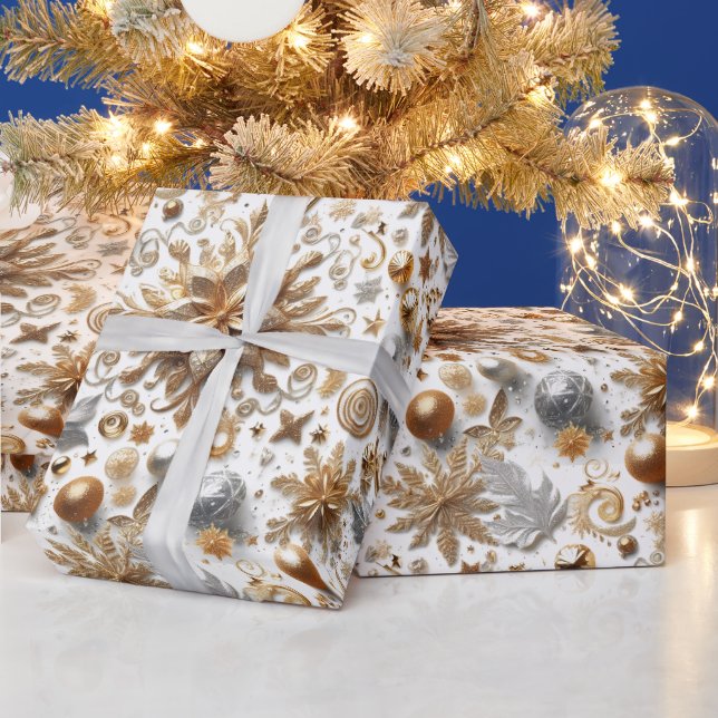 Glamorous Silver Gold Flourish Christmas  Wrapping Paper (Holidays)