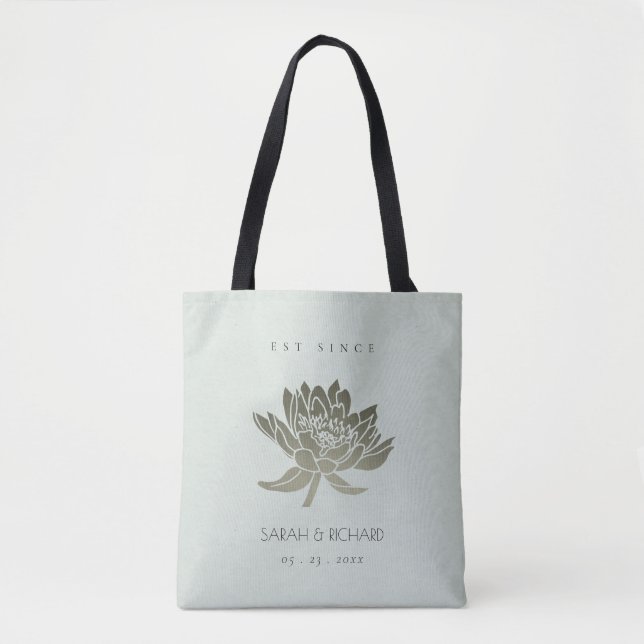 GLAMOROUS SKY BLUE SILVER LOTUS SAVE THE DATE GIFT TOTE BAG (Front)