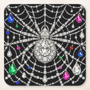 Glamorous Spider Bejewelled Diamond design Square Paper Coaster