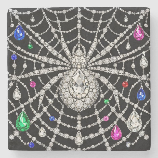 Glamorous Spider Bejewelled Diamond design  Stone Coaster (Front)