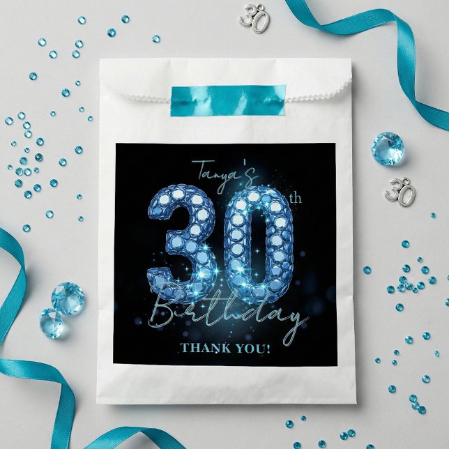Glamorous Teal Blue Black Diamond 30th Birthday Favour Bags (Creator Uploaded)