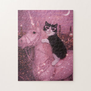 Glamorous Unicorn Cat Under Sparkling City         Jigsaw Puzzle