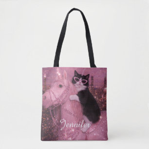 Glamorous Unicorn Cat Under Sparkling City Tote Bag