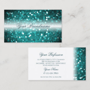 Glamorous White and Teal Sparkling Glitter Stylish Business Card