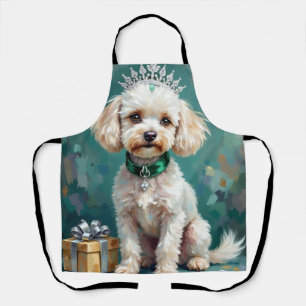 Glamorous White Poodle Princess Christmas Art Apron