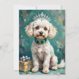 Glamorous White Poodle Princess Christmas Art Holiday Card