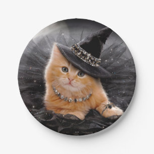 Glamorous Witch Kitten Paper Plate