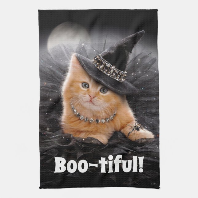 Glamorous Witch Kitten Tea Towel (Vertical)
