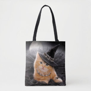 Glamorous Witch Kitten Tote Bag