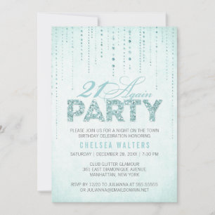 Glamour Aqua Blue 21 Again Birthday Invitation