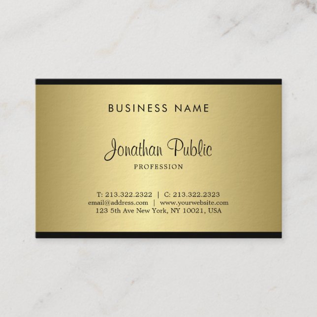 Glamour Black And Gold Handwritten Script Luxury Business Card (Front)