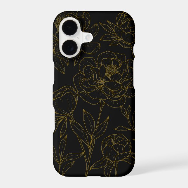 Glamour Black & Gold  Floral Line Drawing  (Back)