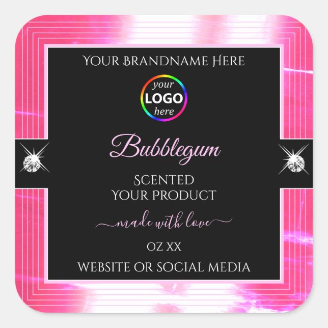 Glamour Black Shiny Girly Pink Logo Product Label (Front)