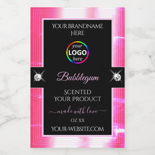 Glamour Black Shiny Girly Pink Logo Product Label (Single Label)