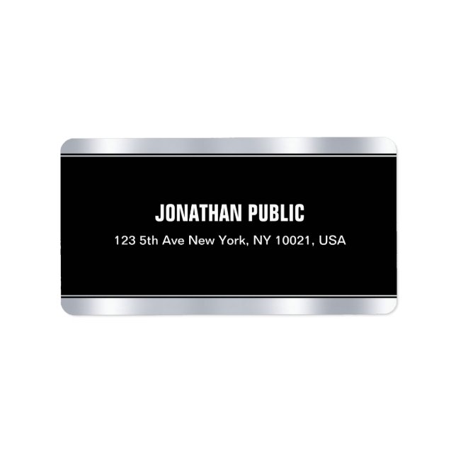 Glamour Black Silver Template Elegant Address Label (Front)