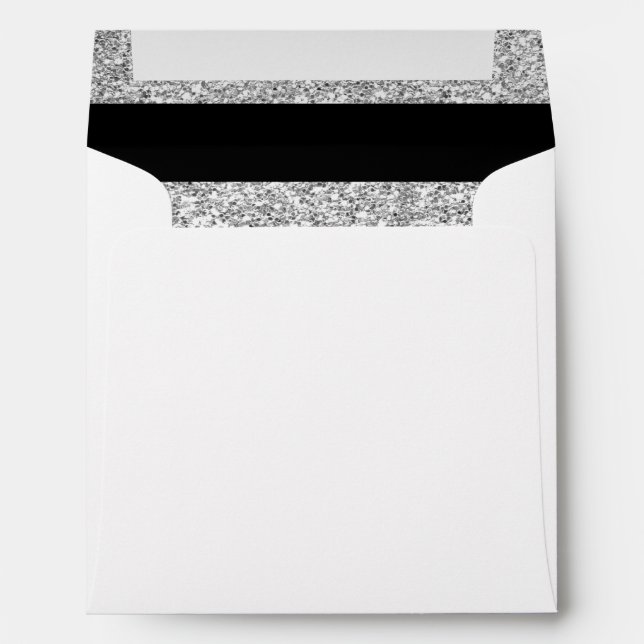Glamour Black Stripes with Silver Glitter Printed Envelope (Back (Bottom))