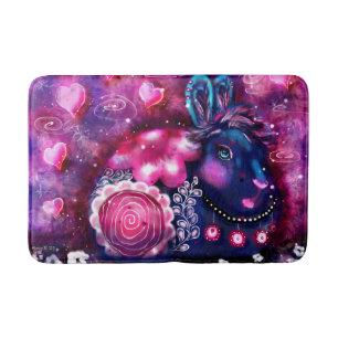 Glamour Bunny Rabbit Purple Pink Whimsical Floral Bath Mat