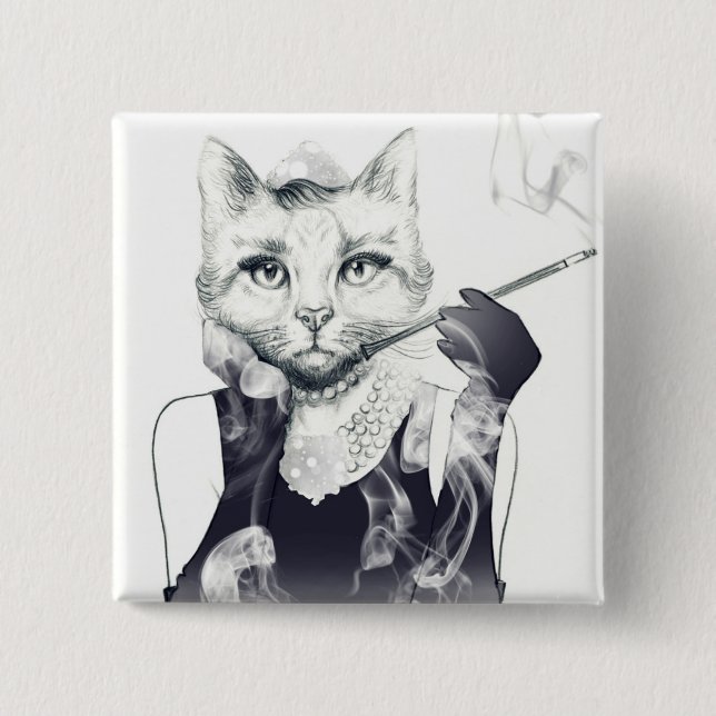 Glamour Cat 15 Cm Square Badge (Front)