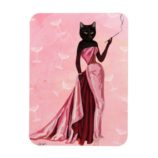 Glamour Cat in Pink Magnet (Vertical)