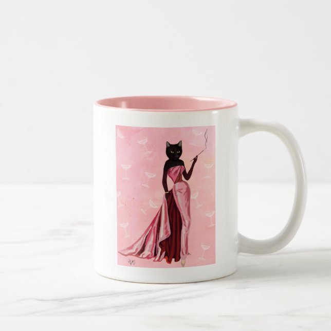 Glamour Cat in Pink Two-Tone Coffee Mug (Right)
