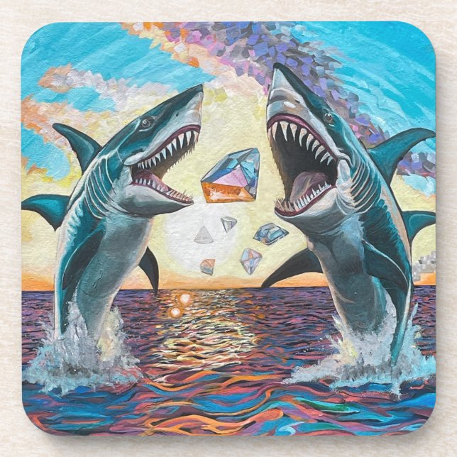 Glamour Chomp-Shark Breaching for Shiny Gems- Coaster (Front)