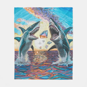 Glamour Chomp-Shark Breaching for Shiny Gems- Fleece Blanket