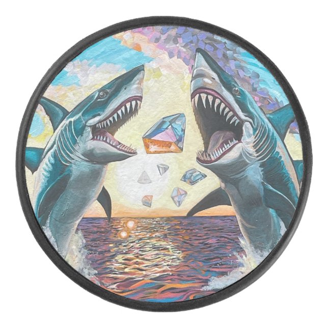 Glamour Chomp-Shark Breaching for Shiny Gems- Hockey Puck (Front)