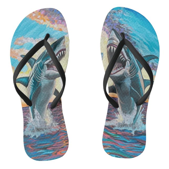 Glamour Chomp-Shark Breaching for Shiny Gems- Jandals (Footbed)
