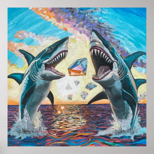 Glamour Chomp-Shark Breaching for Shiny Gems- Poster
