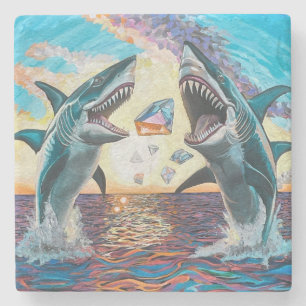 Glamour Chomp-Shark Breaching for Shiny Gems- Stone Coaster