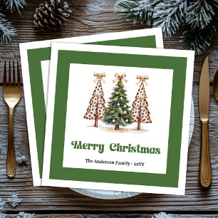 Glamour Christmas Tree Leopard Print Dinner Napkin