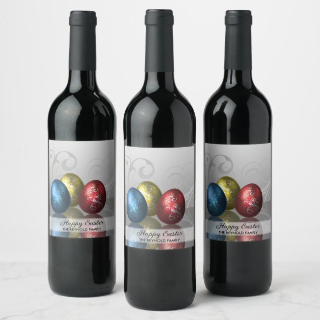 Glamour Colourful Easter Eggs Wine Label (Bottles)