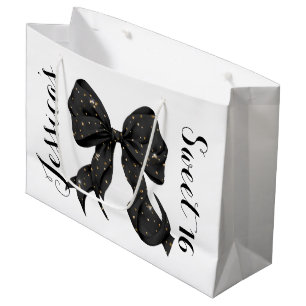 Glamour Coquette Black/Gold Bow Large Gift Bag