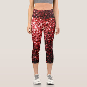 Glamour Dark Red Glitter sparkles Capri Leggings