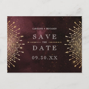 Glamour Deco Burgundy Vintage Save The Date Announcement Postcard