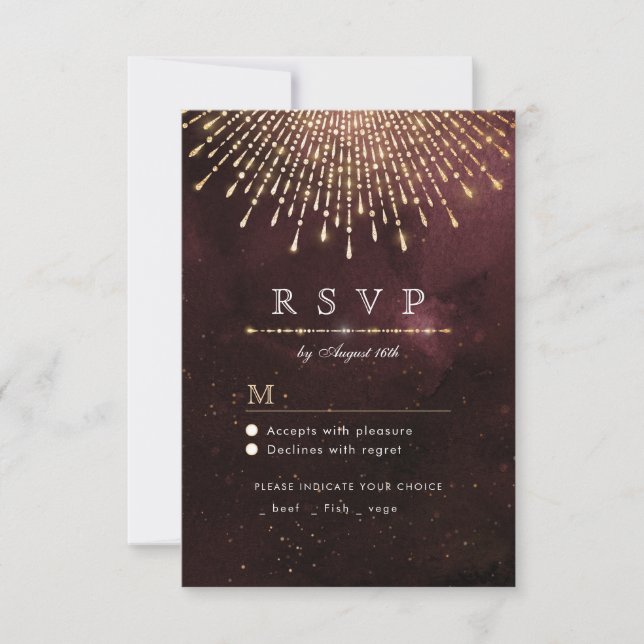 Glamour Deco Burgundy Vintage wedding RSVP (Front)