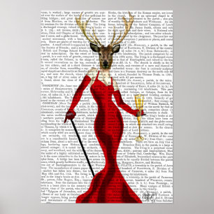 Glamour Deer In Red Poster