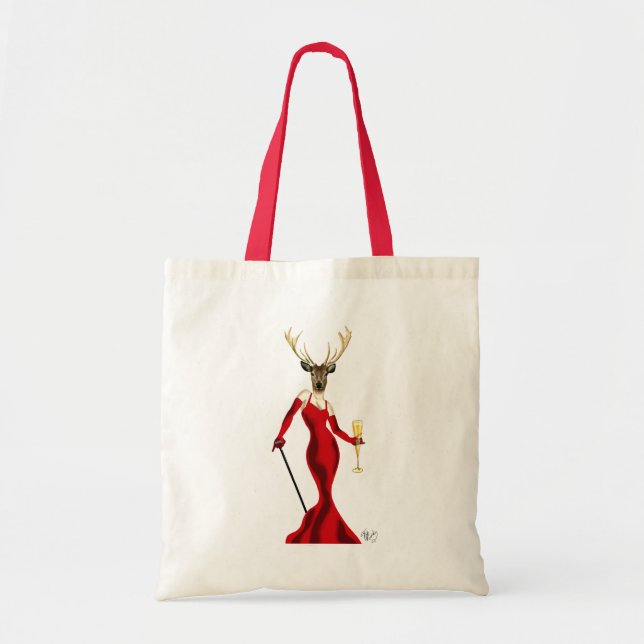 Glamour Deer In Red Tote Bag (Front)