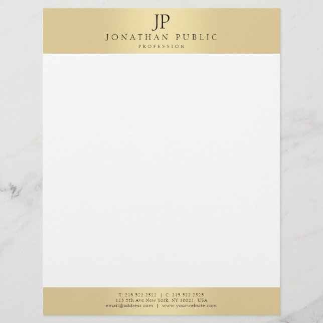 Glamour Faux Gold Elegant Monogram Template Custom Letterhead (Front)