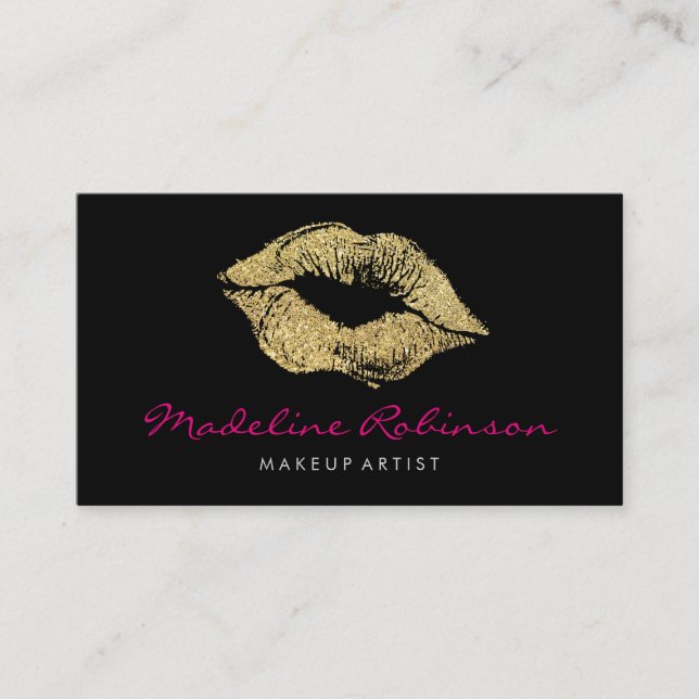Glamour Faux Gold Glitter Kiss Business Card (Front)