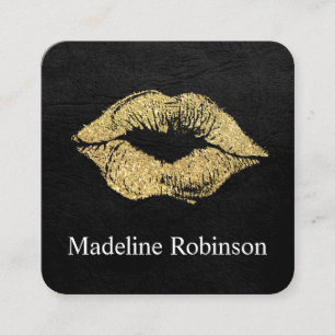 Glamour Faux Gold Glitter Kiss Square Business Card