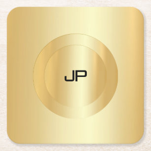 Glamour Faux Gold Monogram Personalised Template Square Paper Coaster