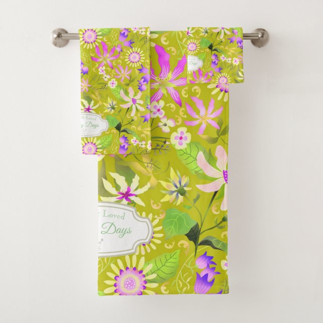 Glamour Floral Chic Green Bath Towel Set (Insitu)