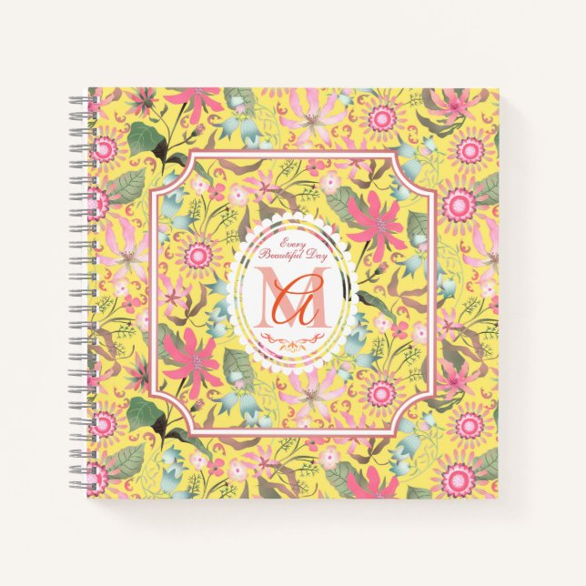Glamour Floral Chic Yellow Notebook (Front)