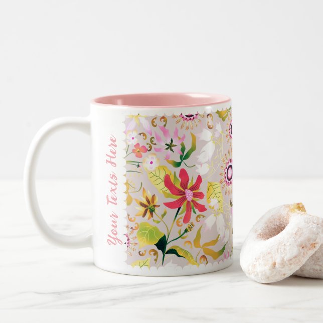 Glamour Floral GreyTwo-Tone Coffee Mug (With Donut)