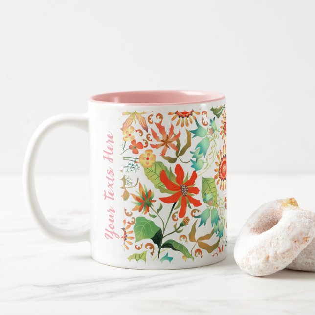 Glamour Floral White Two-Tone Coffee Mug (With Donut)