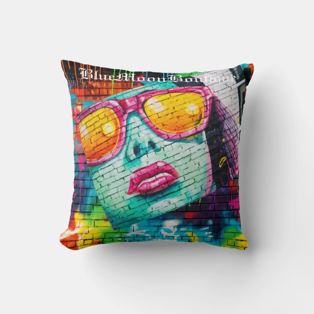 Glamour Girl Graffiti Round Pillow (Front)