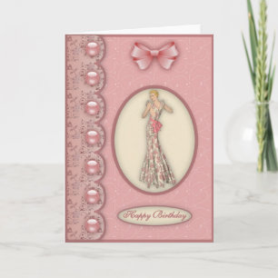 Glamour Girl in Pink - Birthday Card